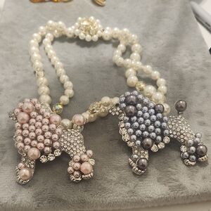 Elegant Pearl and Crystal Poodle Necklace